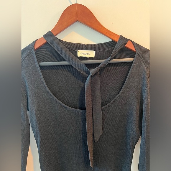 Chic Black Top with Tie Neck by L'AGENCE - Picture 3 of 16